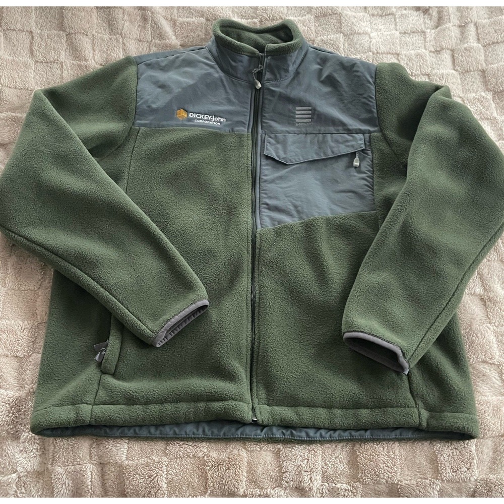Lands End Dickey-John Fleece Jacket Mens L 42-44 Vented Armholes Army Green